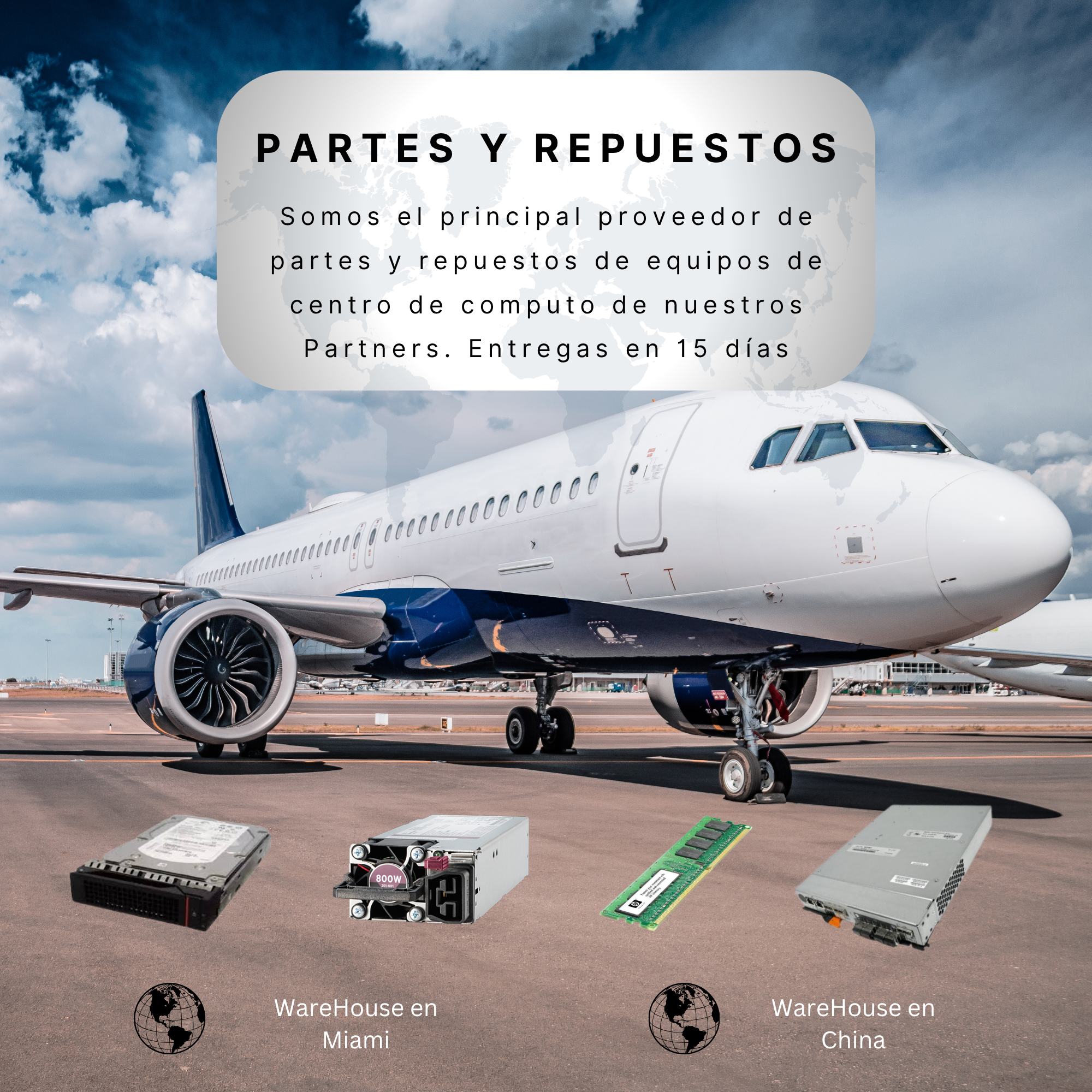 Avión de carga en pista para ilustrar la logística internacional de partes y repuestos